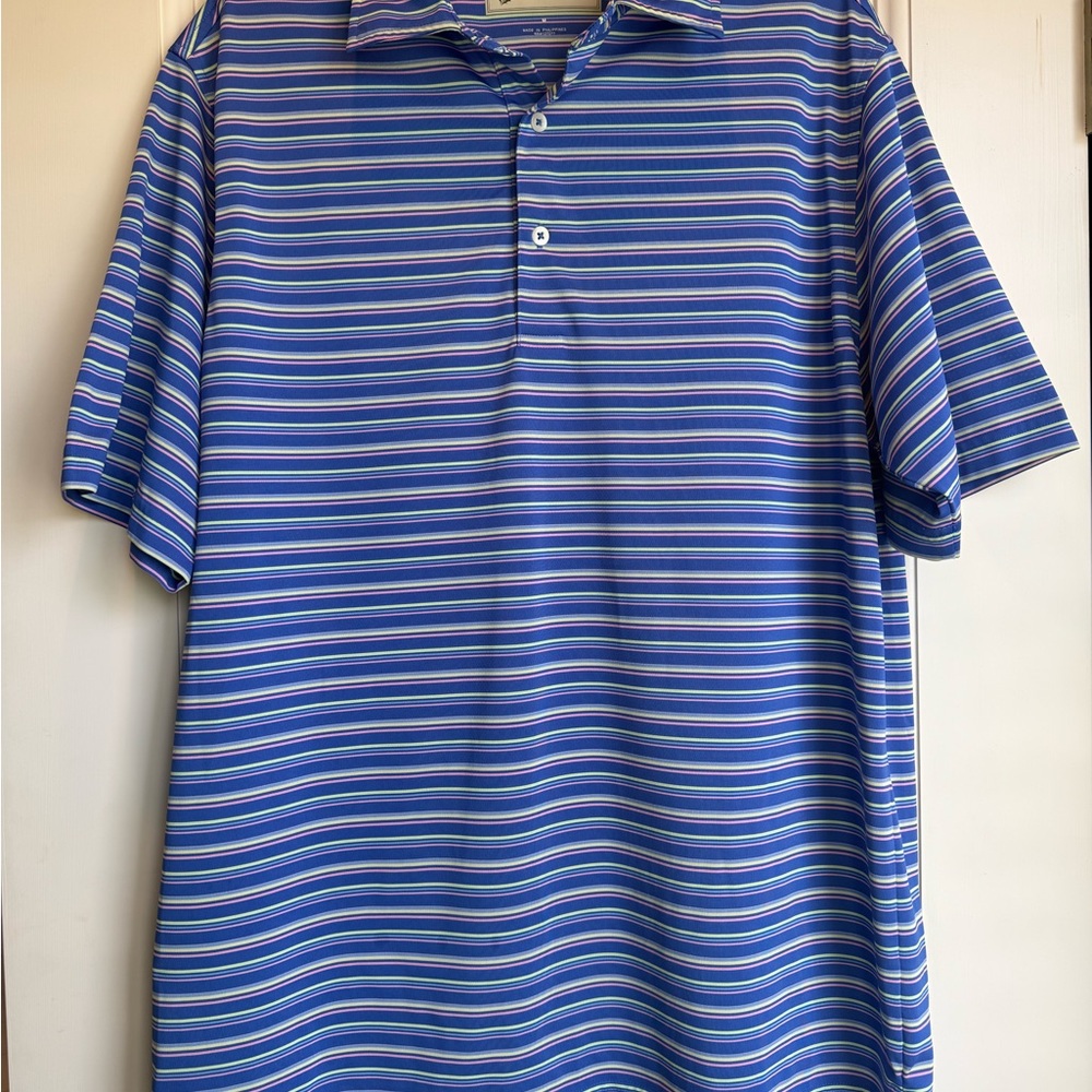 Donald Ross Short Sleeve Blue Striped Men's Golf Shirt size M Like New